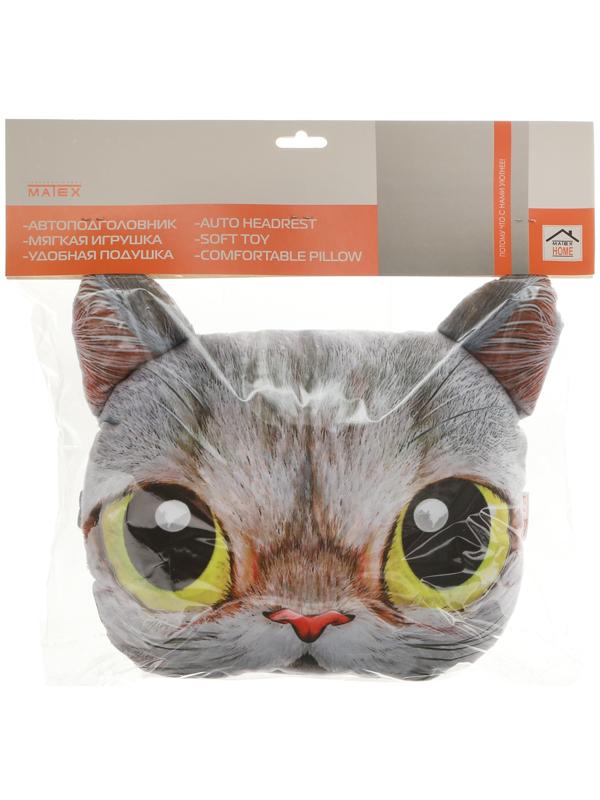 Подушка на подголовник МАТЕХ ANIMALS LINE, Кот, Желтые глаза, 30 х 25 х 10 см, серый