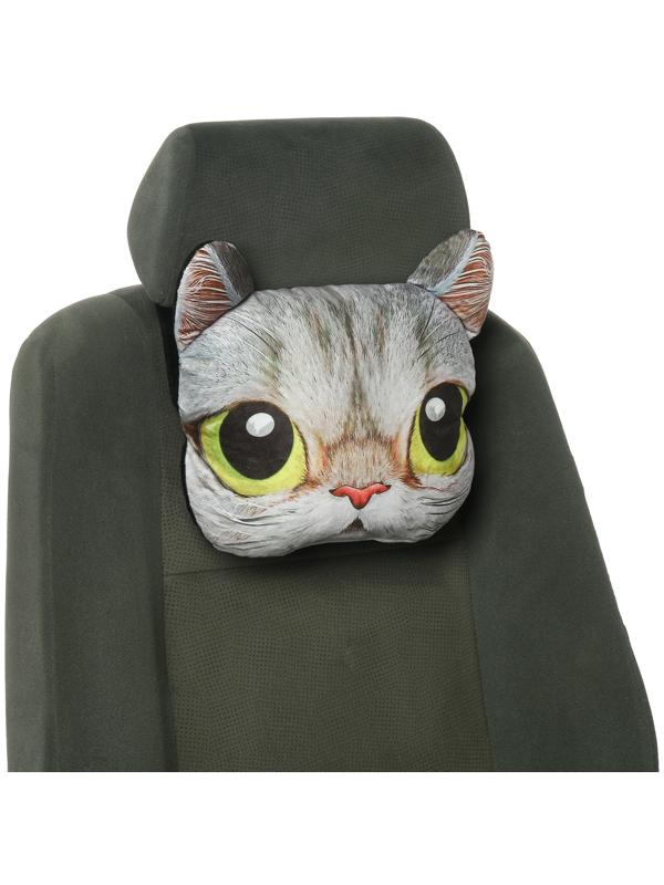 Подушка на подголовник МАТЕХ ANIMALS LINE, Кот, Желтые глаза, 30 х 25 х 10 см, серый
