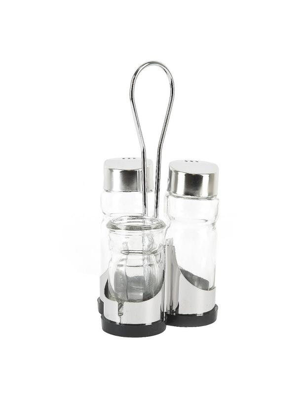 Набор для специй солонка,перечница,баночка дл.зубочист на подставке 0190238