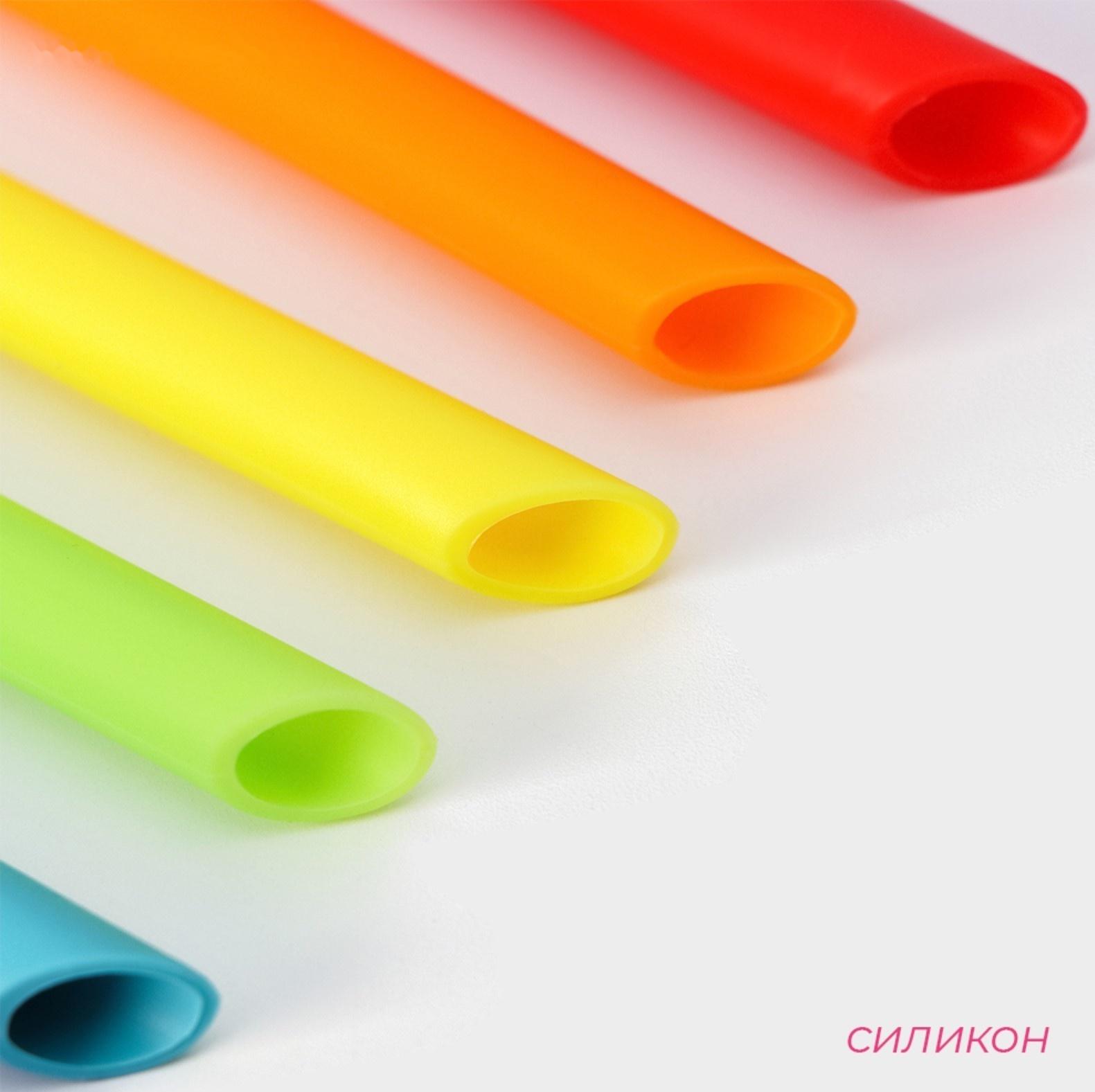 Трубочки силиконовые для напитков Доляна, 6 трубочек (d=1 см, h=21,5 см), ёршик