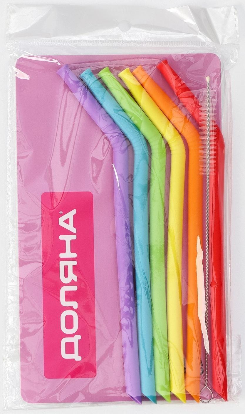 Трубочки силиконовые для напитков Доляна, 6 трубочек (d=1 см, h=21,5 см), ёршик