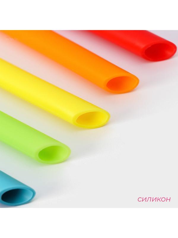 Трубочки силиконовые для напитков Доляна, 6 трубочек (d=1 см, h=21,5 см), ёршик