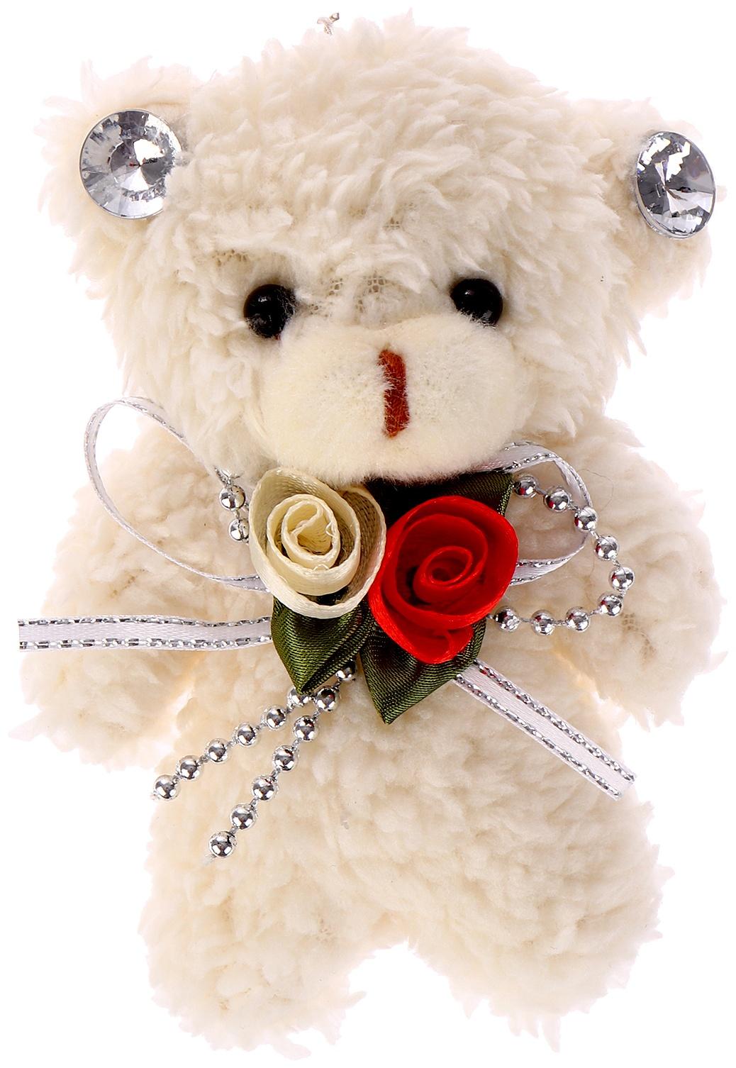 Мягкая игрушка «Мишутка с цветами» на брелоке, 11 см, цвет МИКС