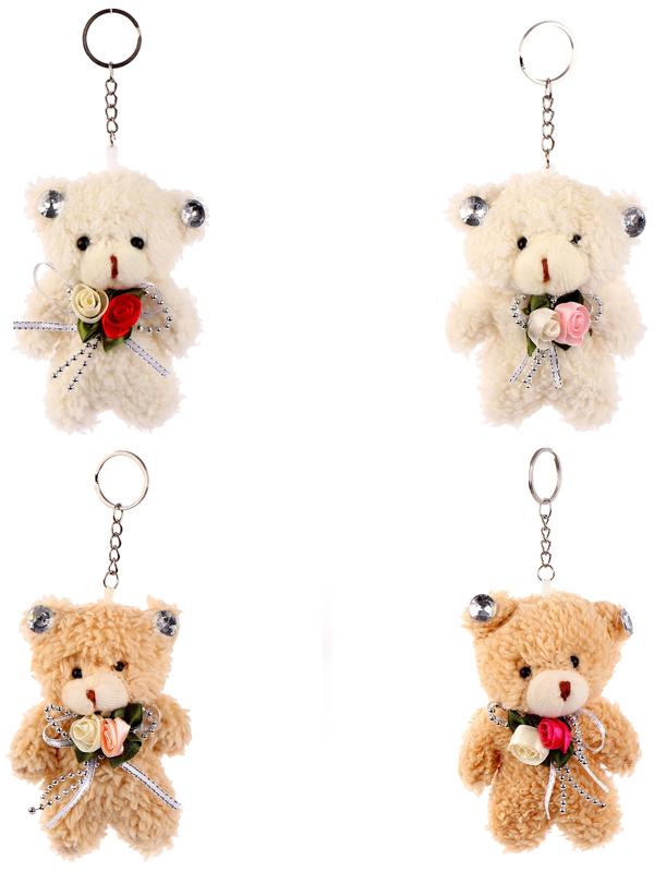 Мягкая игрушка «Мишутка с цветами» на брелоке, 11 см, цвет МИКС
