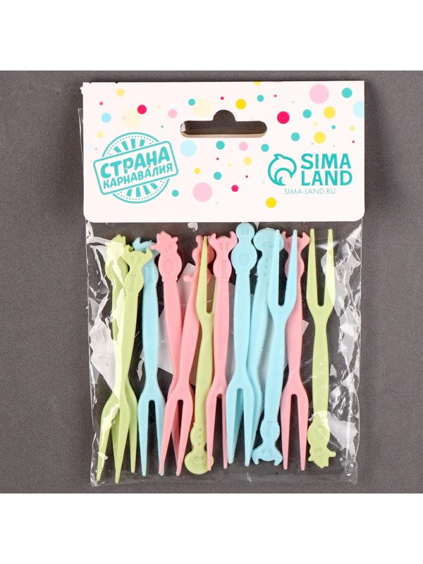 Шпажки «Зверюшки», набор 12 шт., 9 см, цвет МИКС