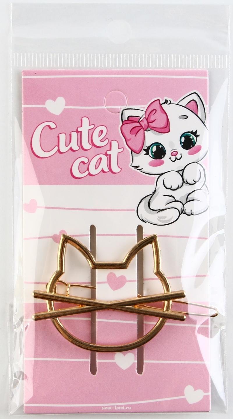 Формовая заколка на подложке Cute cat, 6  х 2 см