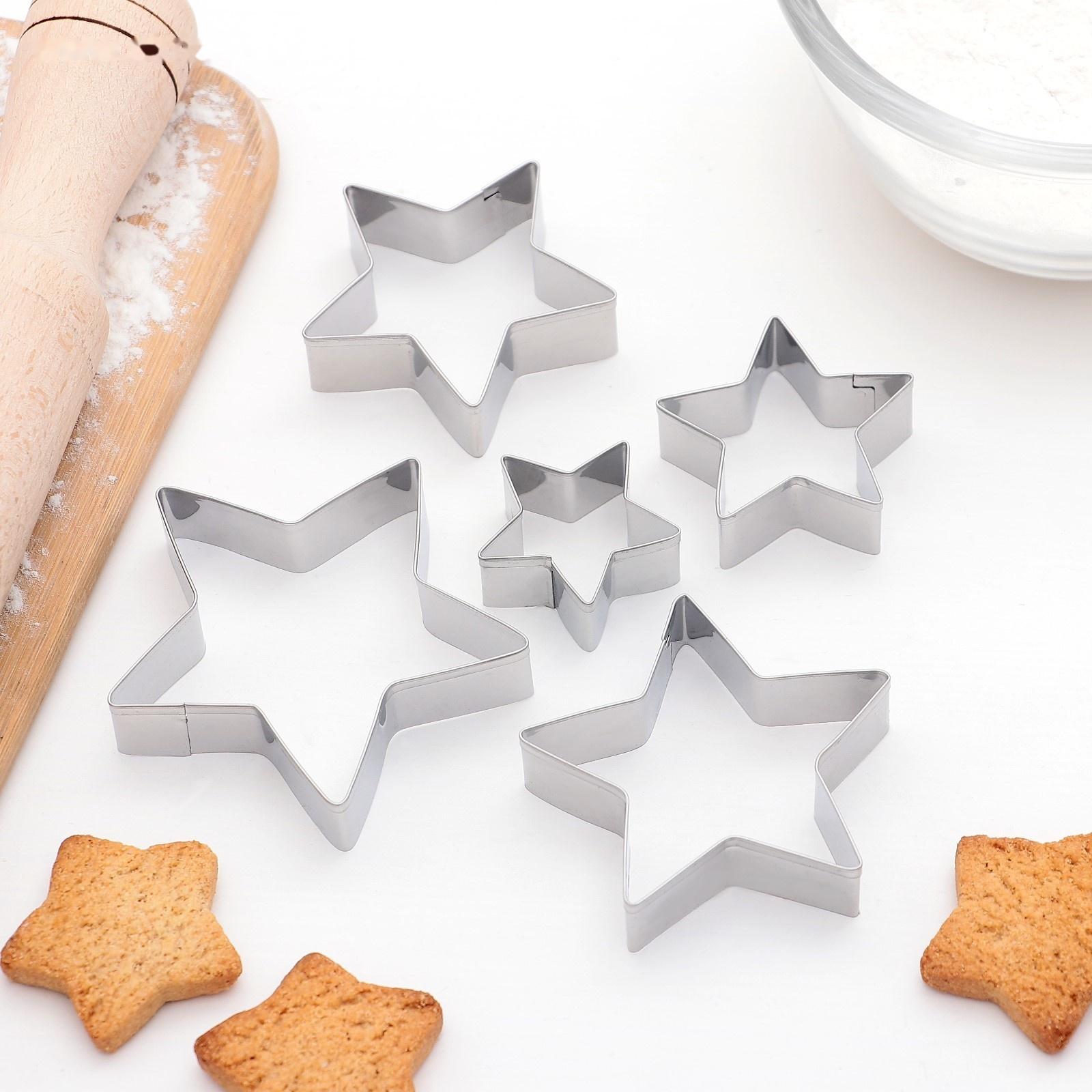 Набор форм для вырезания печенья Доляна «Звёздочки», 5 шт: 8×8×1,5 см, 7×7×1,5 см, 6×6×1,5 см, 5×5×1,5 см, 3,9×3,9×1,5 см, цвет хромированный