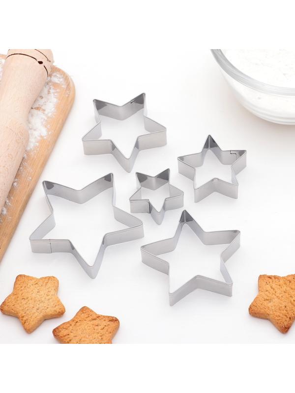 Набор форм для вырезания печенья Доляна «Звёздочки», 5 шт: 8×8×1,5 см, 7×7×1,5 см, 6×6×1,5 см, 5×5×1,5 см, 3,9×3,9×1,5 см, цвет хромированный