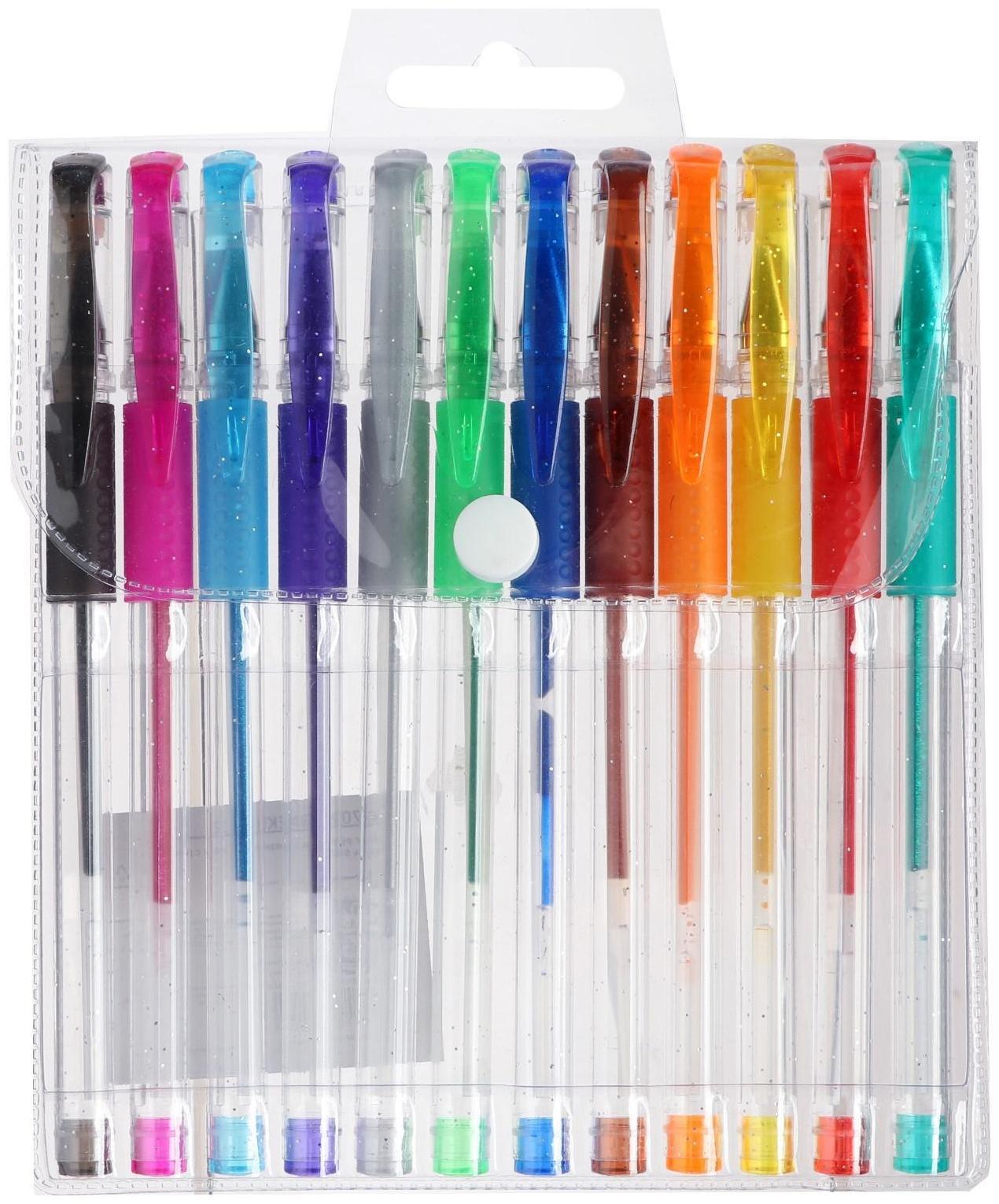 Набор гелевых ручек 12 штук, с резиновым держателем