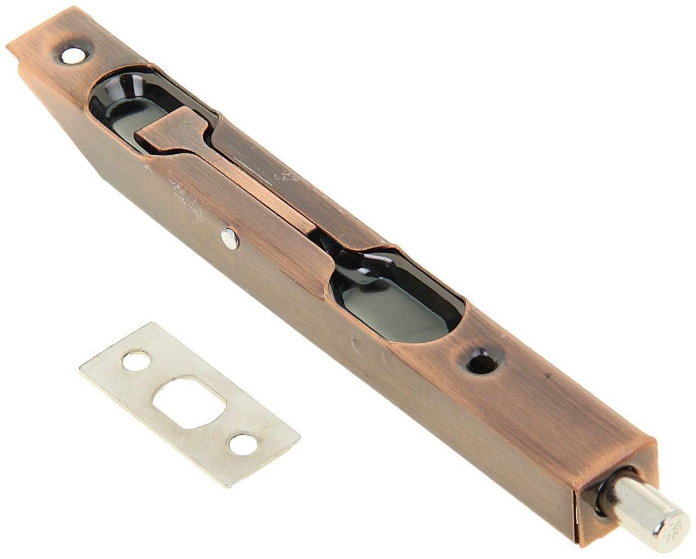 Шпингалет торцевой врезной ,160 мм, цвет медь