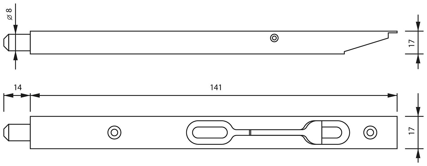 Шпингалет торцевой врезной ,140 мм, цвет хром