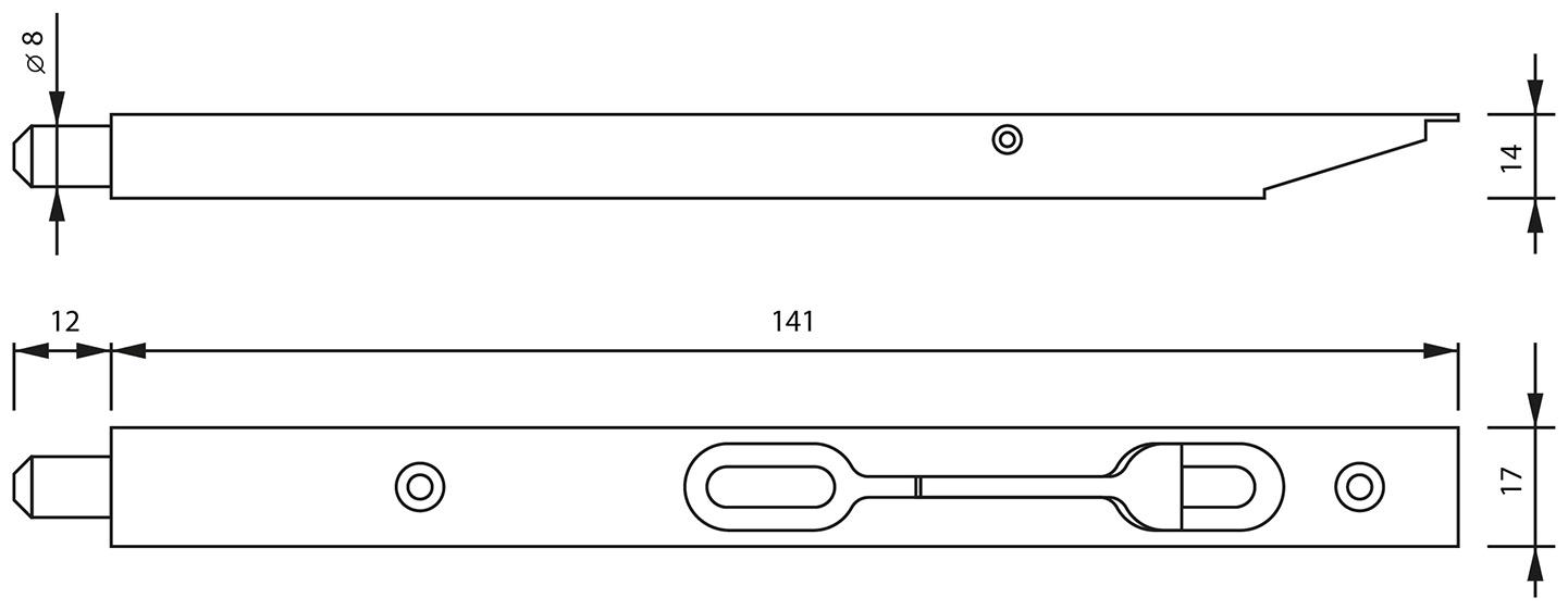 Шпингалет торцевой врезной ,140 мм, цвет золото