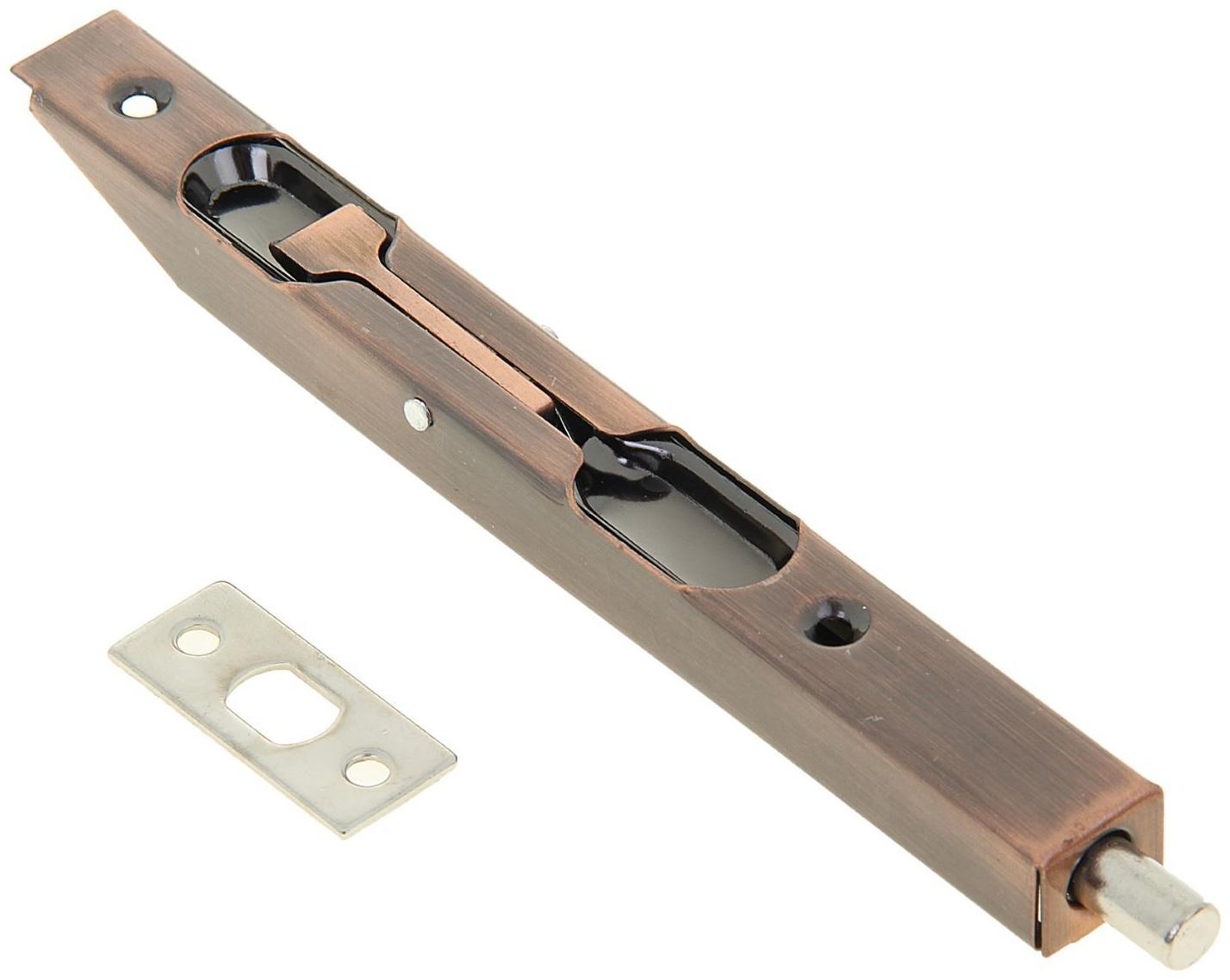 Шпингалет торцевой врезной ,140 мм, цвет медь