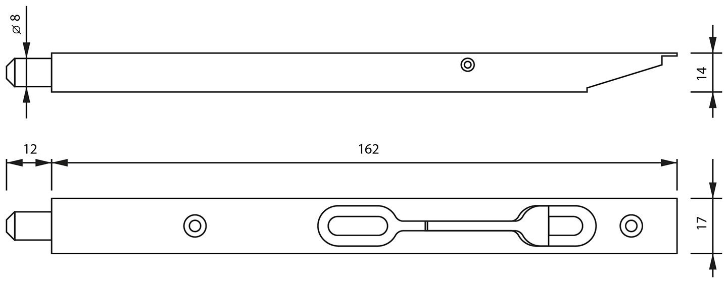 Шпингалет торцевой врезной ,160 мм, цвет золото