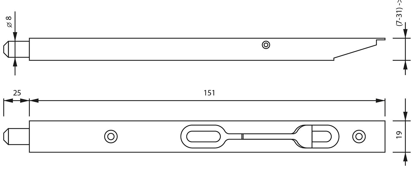 Шпингалет торцевой врезной (мод.603), 150 мм, цвет медь