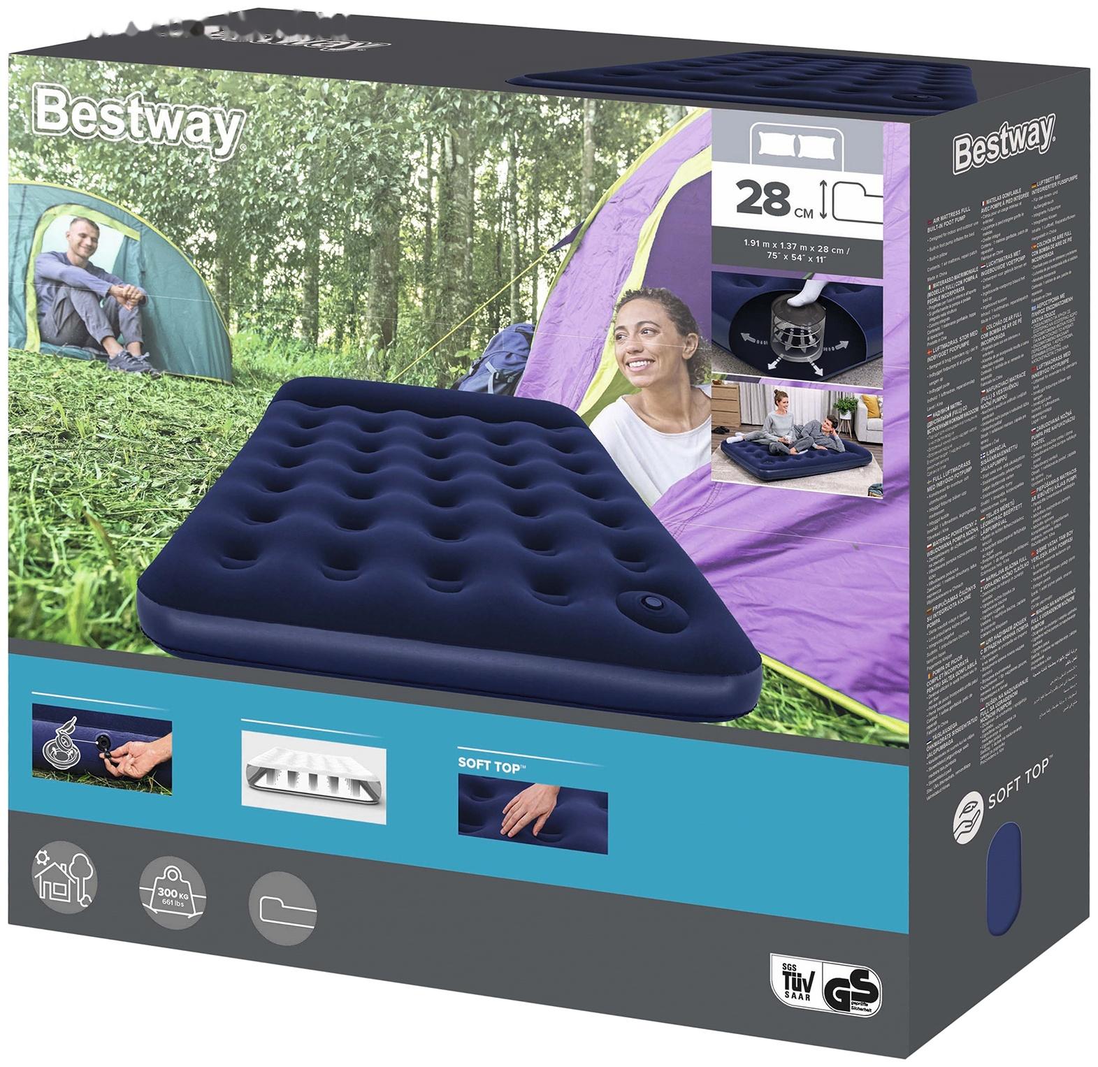 Матрас надувной Pavillo, 191 х 137 х 28 см, с встроенным ножным насосом, 67225 Bestway