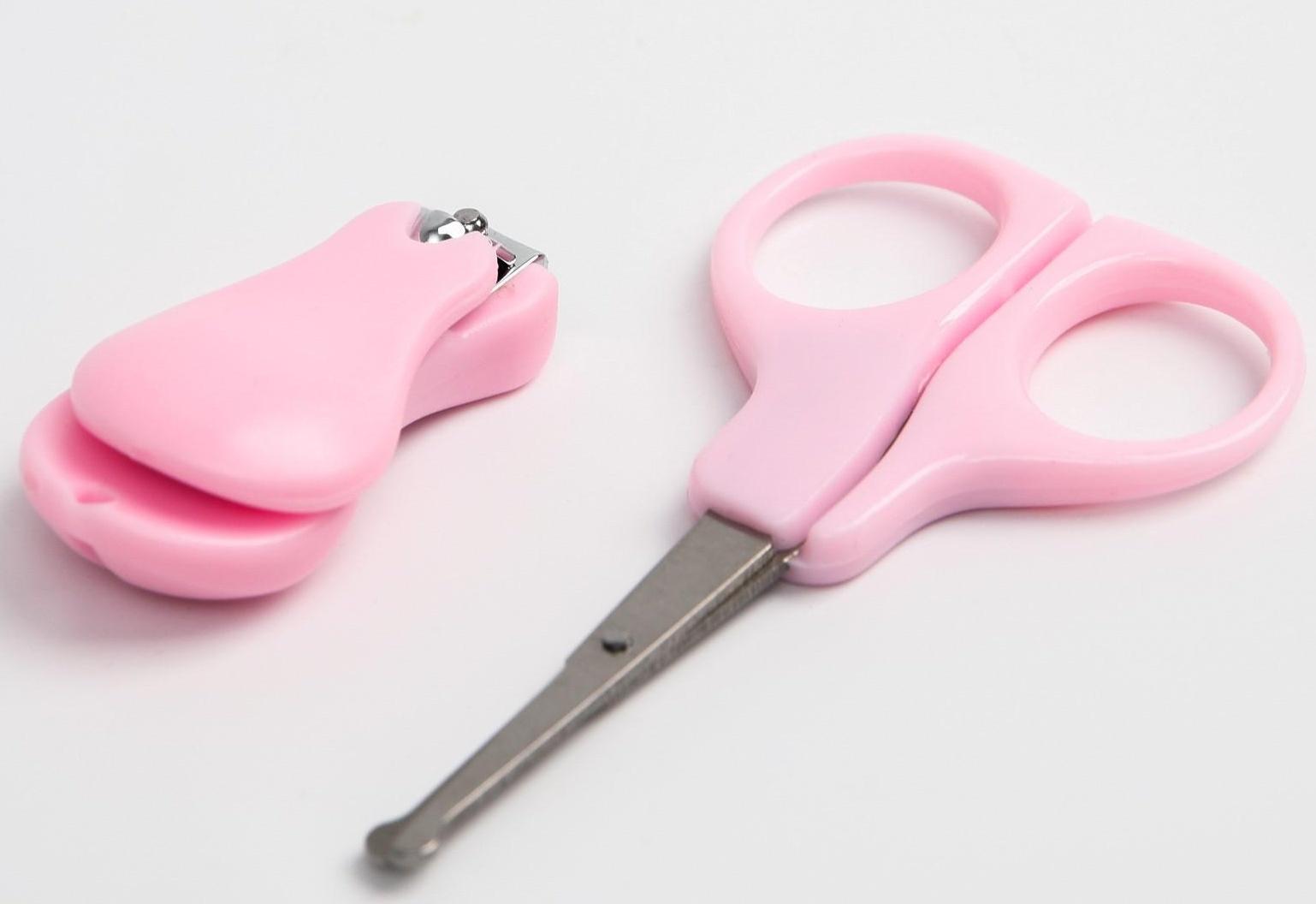 Детский маникюрный набор, 2 предмета: ножницы, кусачки-книпсер, от 0 мес., цвет розовый