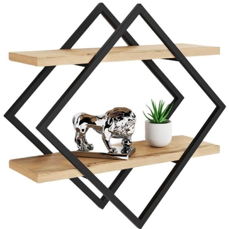 Полка KD настенная Колибри-1, 2 ярус. каркас черный/ЛДСП дуб буратти