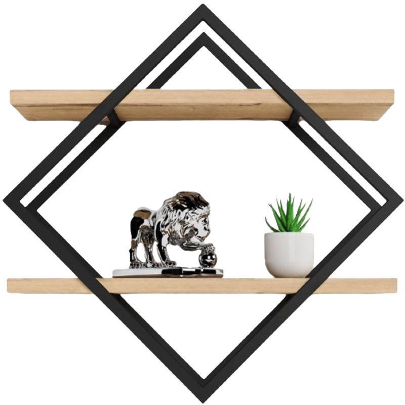 Полка KD настенная Колибри-1, 2 ярус. каркас черный/ЛДСП дуб буратти