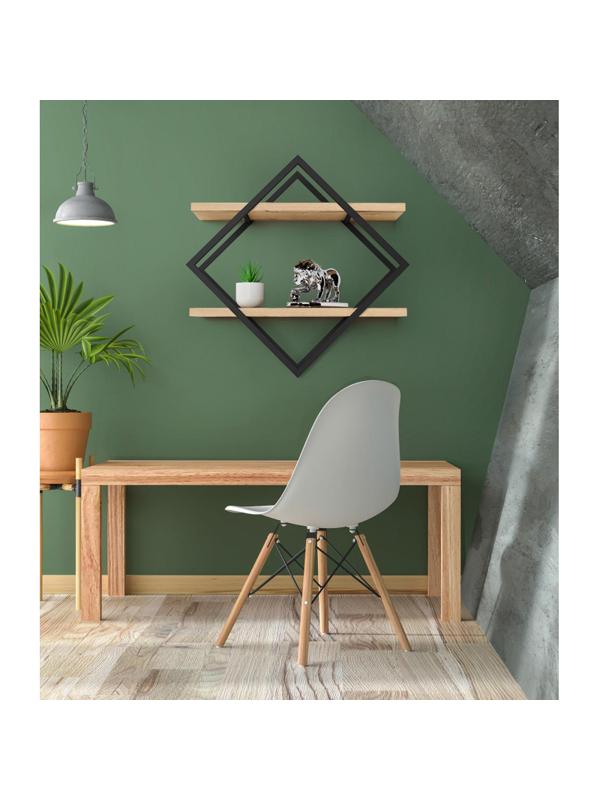 Полка KD настенная Колибри-1, 2 ярус. каркас черный/ЛДСП дуб буратти