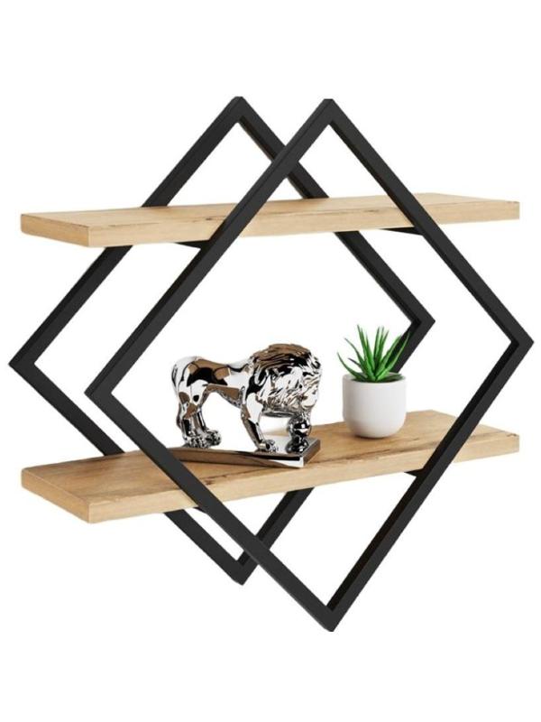 Полка KD настенная Колибри-1, 2 ярус. каркас черный/ЛДСП дуб буратти