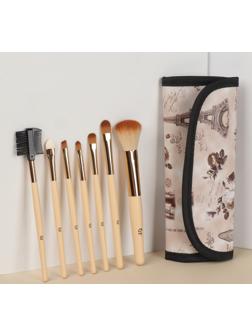 Набор кистей для макияжа «Франция», 7 предметов, чехол на кнопке, цвет бежевый/коричневый