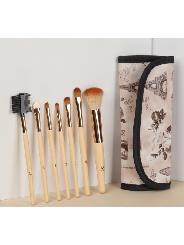 Набор кистей для макияжа «Франция», 7 предметов, чехол на кнопке, цвет бежевый/коричневый