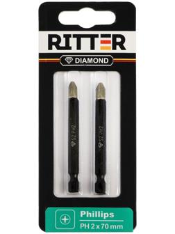 Бита Ritter Diamond PS20112075, PH2 х 70 мм, магнитная, алмазное покрытие, сталь S2, 2 шт.