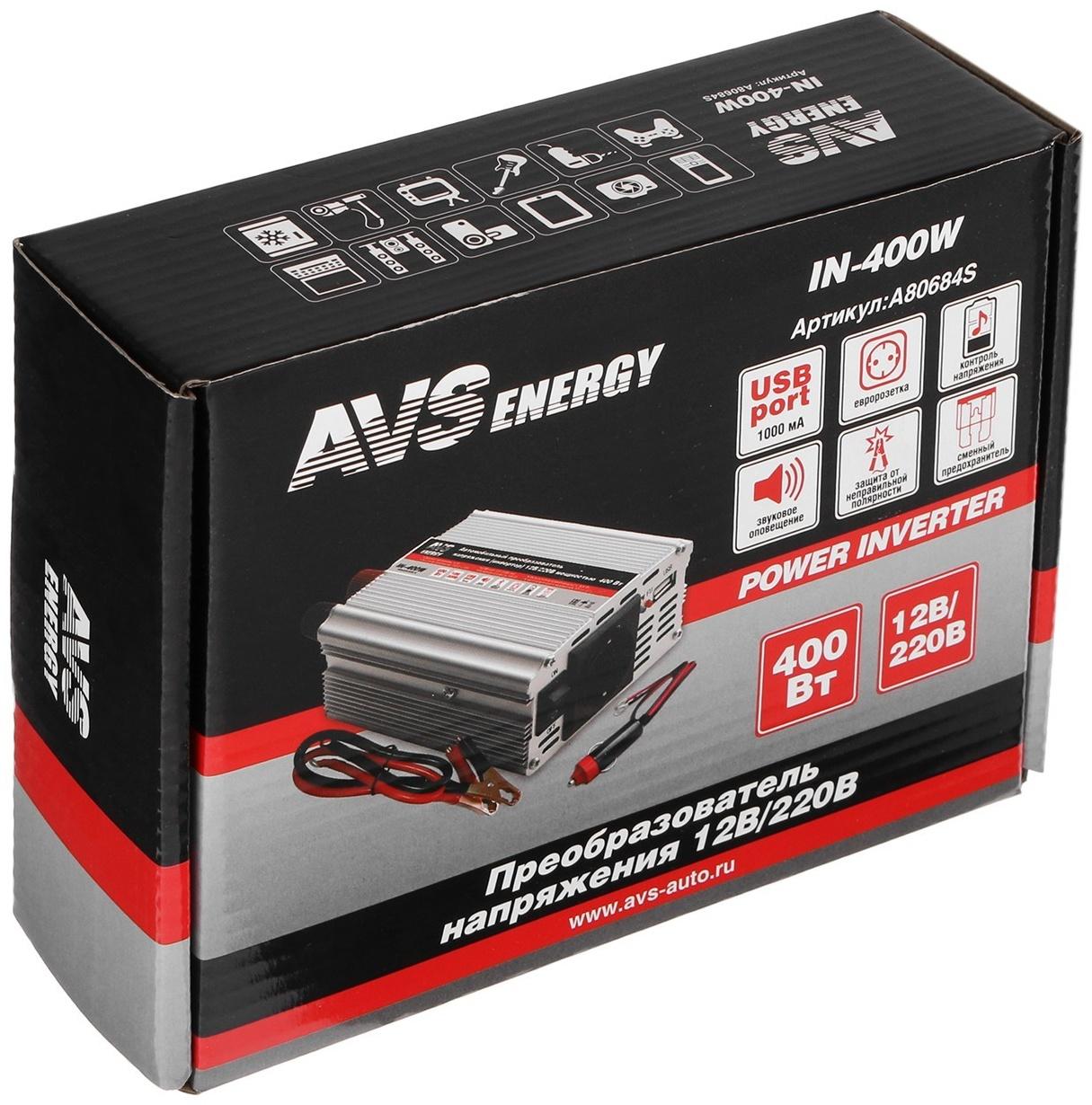 Преобразователь напряжения автомобильный AVS 12/220 В, 400 Вт