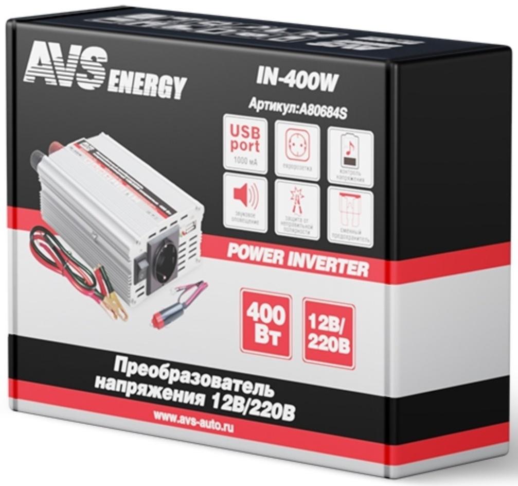 Преобразователь напряжения автомобильный AVS 12/220 В, 400 Вт