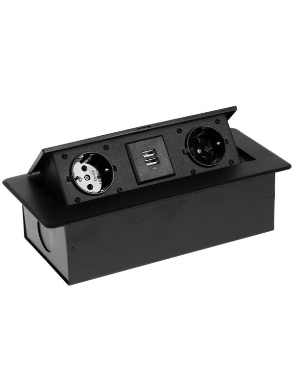 Розетка выдвижная, Luazon, 16 А, двухместная, 2xUSB, 2.1 A, провод 1.8 м, черная