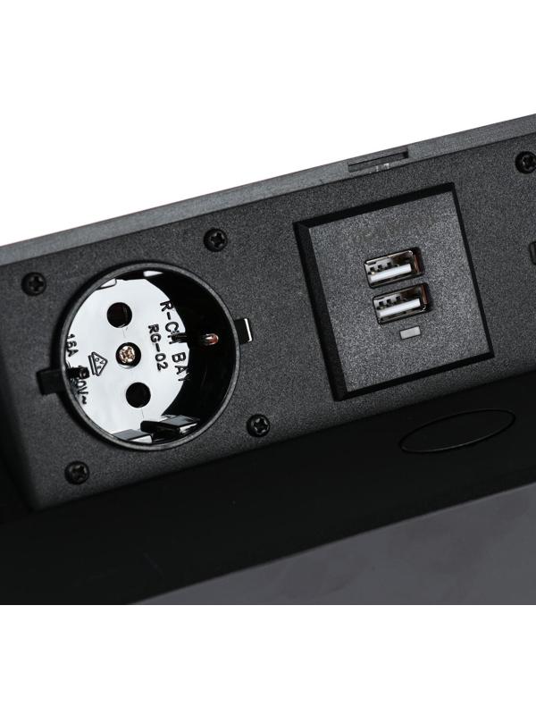 Розетка выдвижная, Luazon, 16 А, двухместная, 2xUSB, 2.1 A, провод 1.8 м, черная