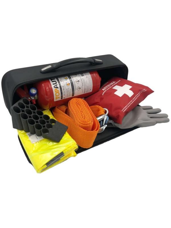 Набор автомобилиста EMERGENCY KIT 5 сумка, Аптечка,ОП-2, Знак Жилет, Трос 3,5т, перчатки