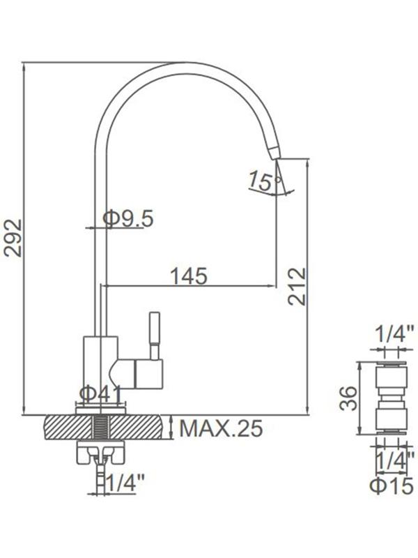 Кран Accoona A4789-1, для всех видов бытовых фильтров, длина излива 145 мм, хром