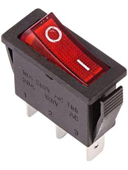 Клавишный выключатель Rexant 36-2210, 250 В, 15 А, ON-OFF, 3с, красный, с подсветкой