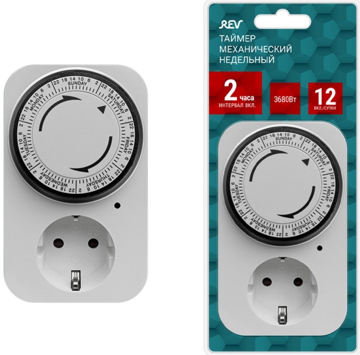 Таймер механический, 'Премиум', недельный 3680Вт, интервал: 120мин. 12 вкл/сутки белый, 0516