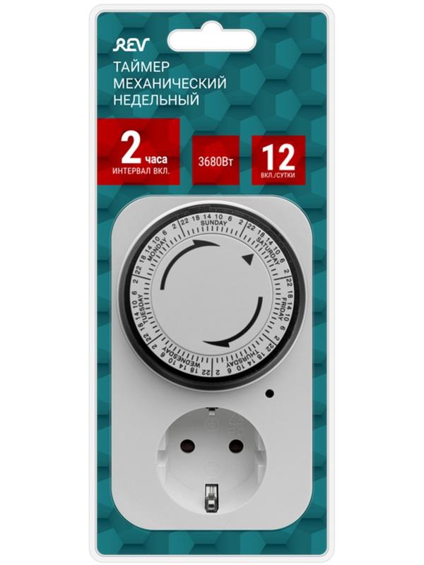 Таймер механический, 'Премиум', недельный 3680Вт, интервал: 120мин. 12 вкл/сутки белый, 0516