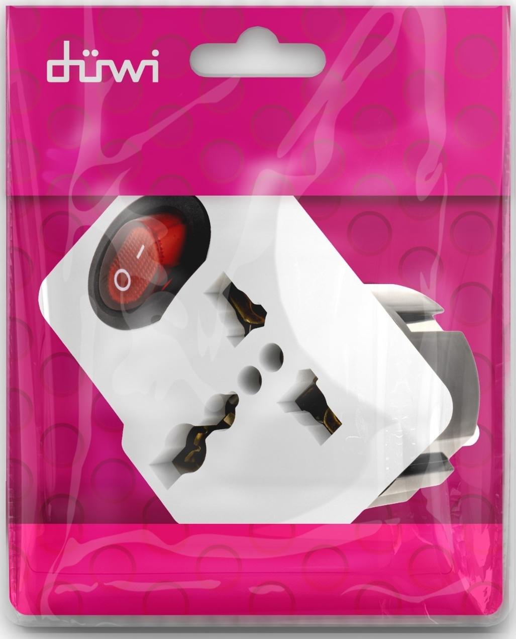 Адаптер c кнопкой, на евро и азиатскую вилку, с/з, 16А, 230В, 3680Вт, IP20, белый, 26956 4,