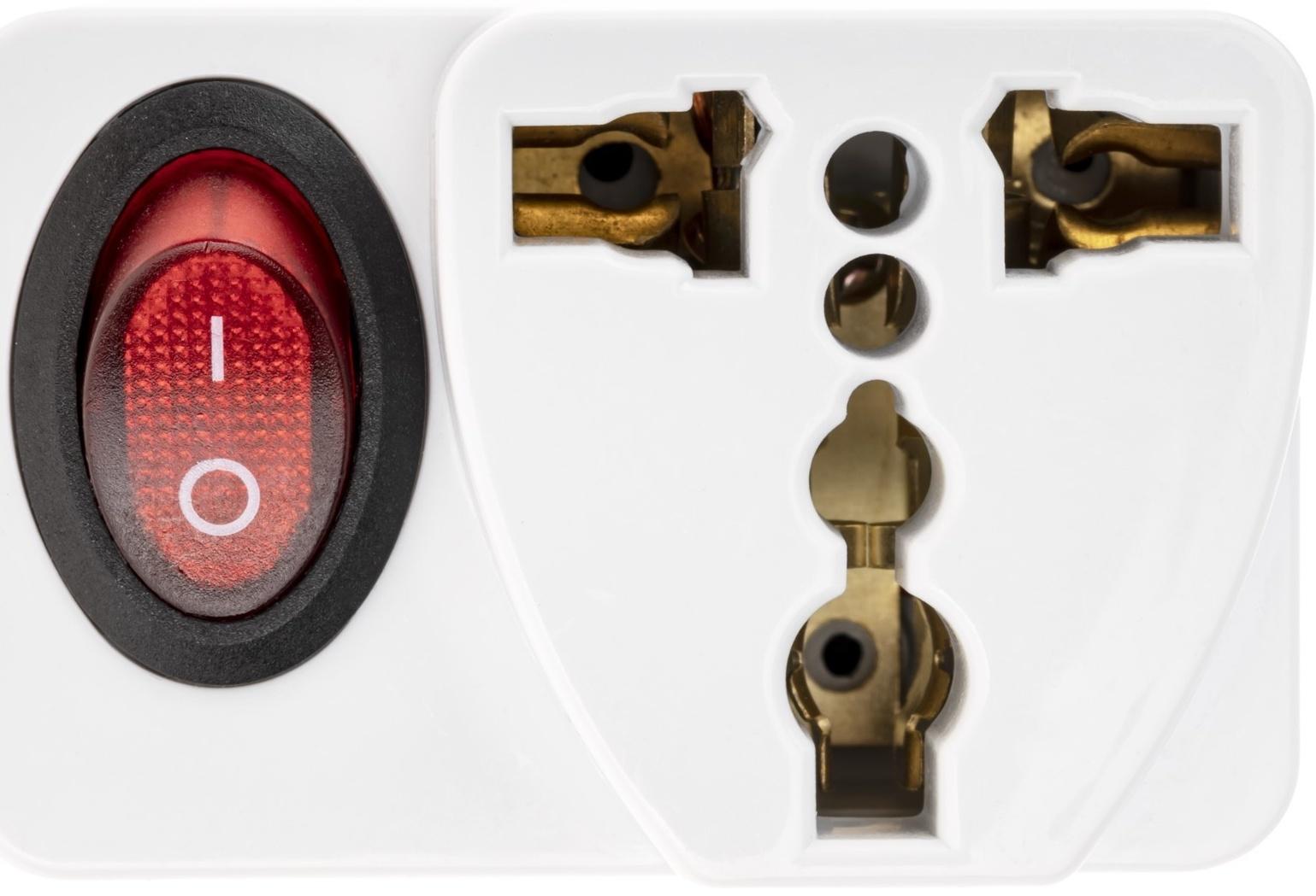 Адаптер c кнопкой, на евро и азиатскую вилку, с/з, 16А, 230В, 3680Вт, IP20, белый, 26956 4,