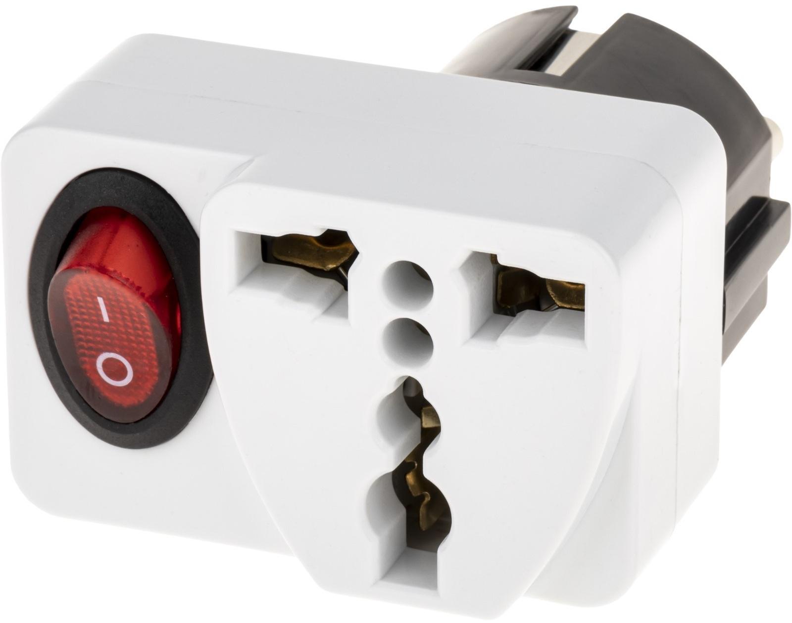 Адаптер c кнопкой, на евро и азиатскую вилку, с/з, 16А, 230В, 3680Вт, IP20, белый, 26956 4,