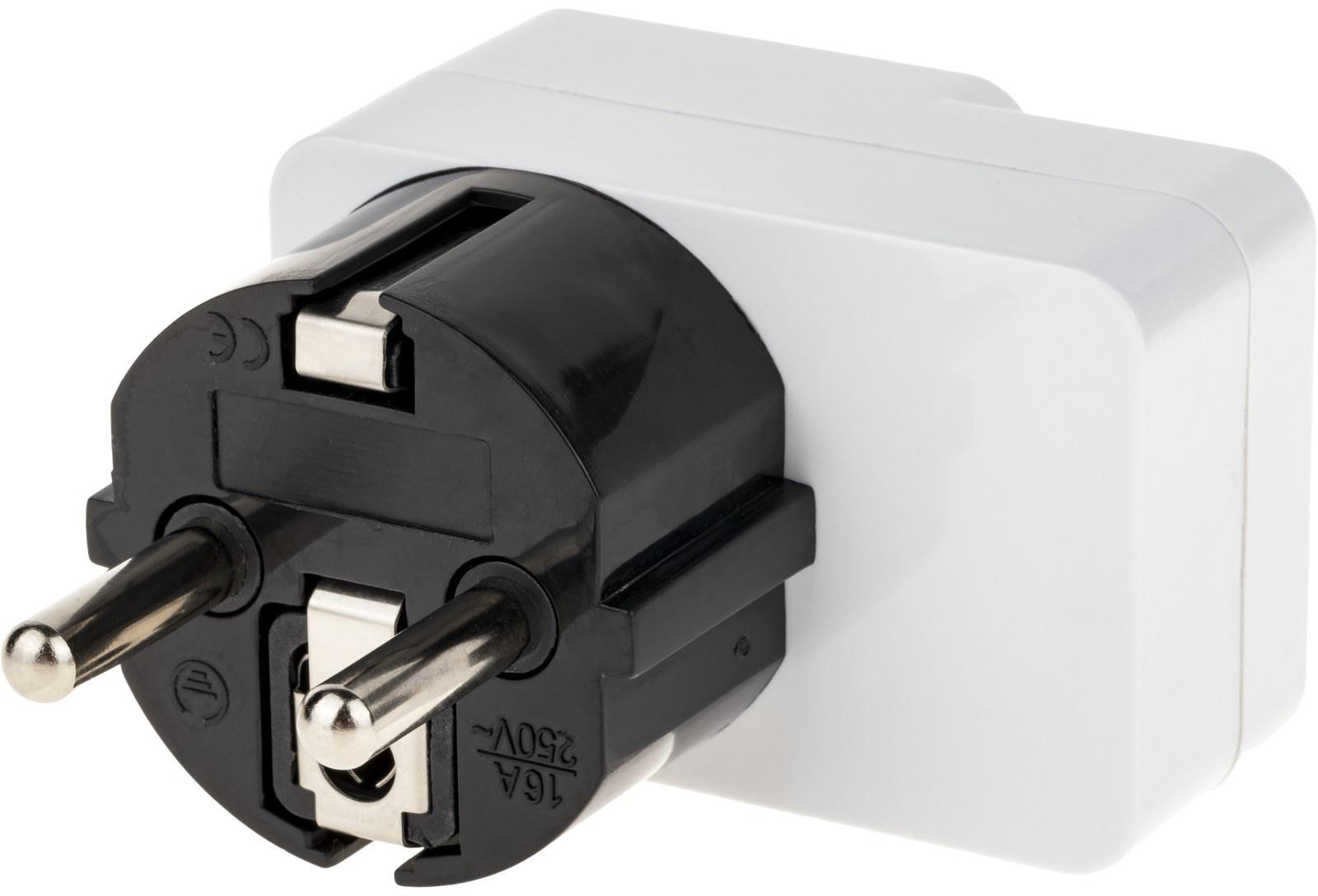 Адаптер c кнопкой, на евро и азиатскую вилку, с/з, 16А, 230В, 3680Вт, IP20, белый, 26956 4,