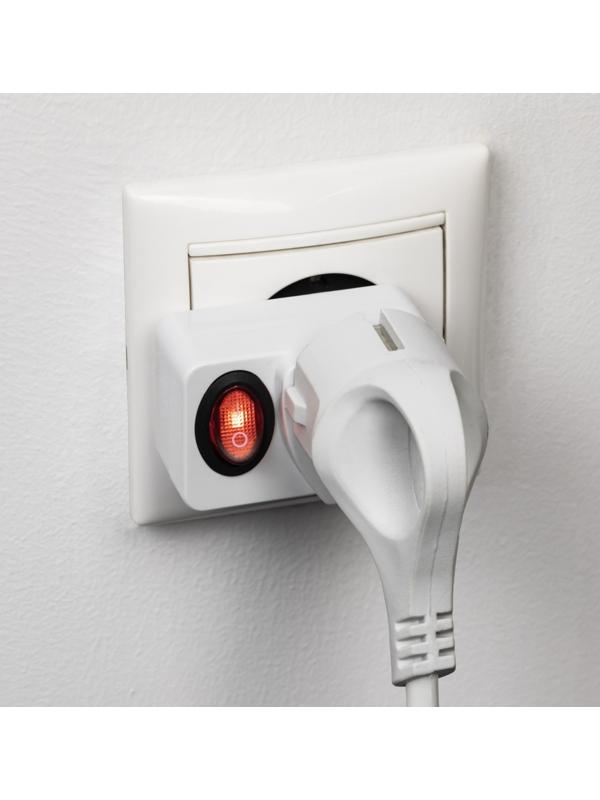 Адаптер c кнопкой, на евро и азиатскую вилку, с/з, 16А, 230В, 3680Вт, IP20, белый, 26956 4,
