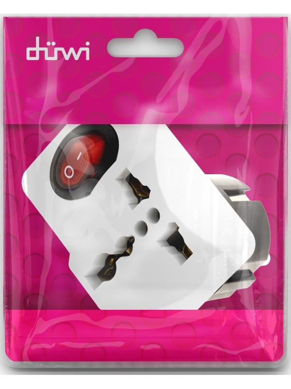 Адаптер c кнопкой, на евро и азиатскую вилку, с/з, 16А, 230В, 3680Вт, IP20, белый, 26956 4,