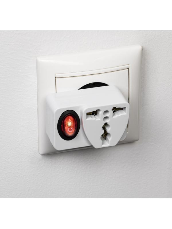 Адаптер c кнопкой, на евро и азиатскую вилку, с/з, 16А, 230В, 3680Вт, IP20, белый, 26956 4,