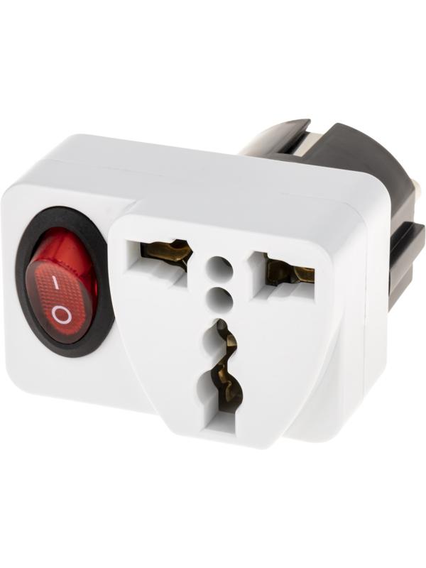 Адаптер c кнопкой, на евро и азиатскую вилку, с/з, 16А, 230В, 3680Вт, IP20, белый, 26956 4,