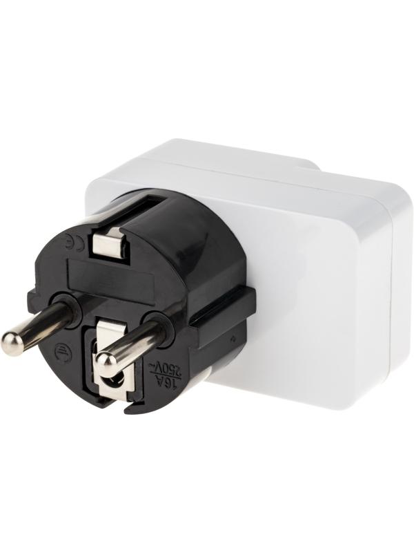 Адаптер c кнопкой, на евро и азиатскую вилку, с/з, 16А, 230В, 3680Вт, IP20, белый, 26956 4,