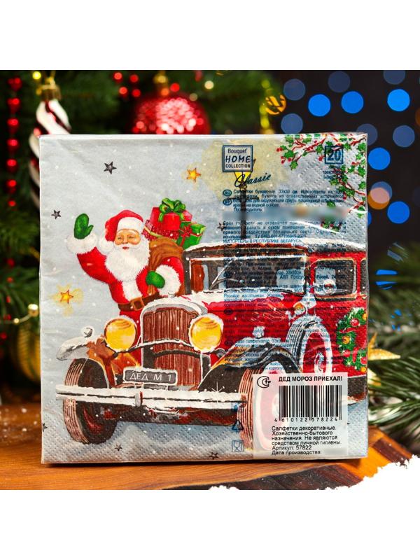 Салфетки бумажные Home Collection «Дед Мороз приехал», 3 слоя, 33х33, 20 шт.