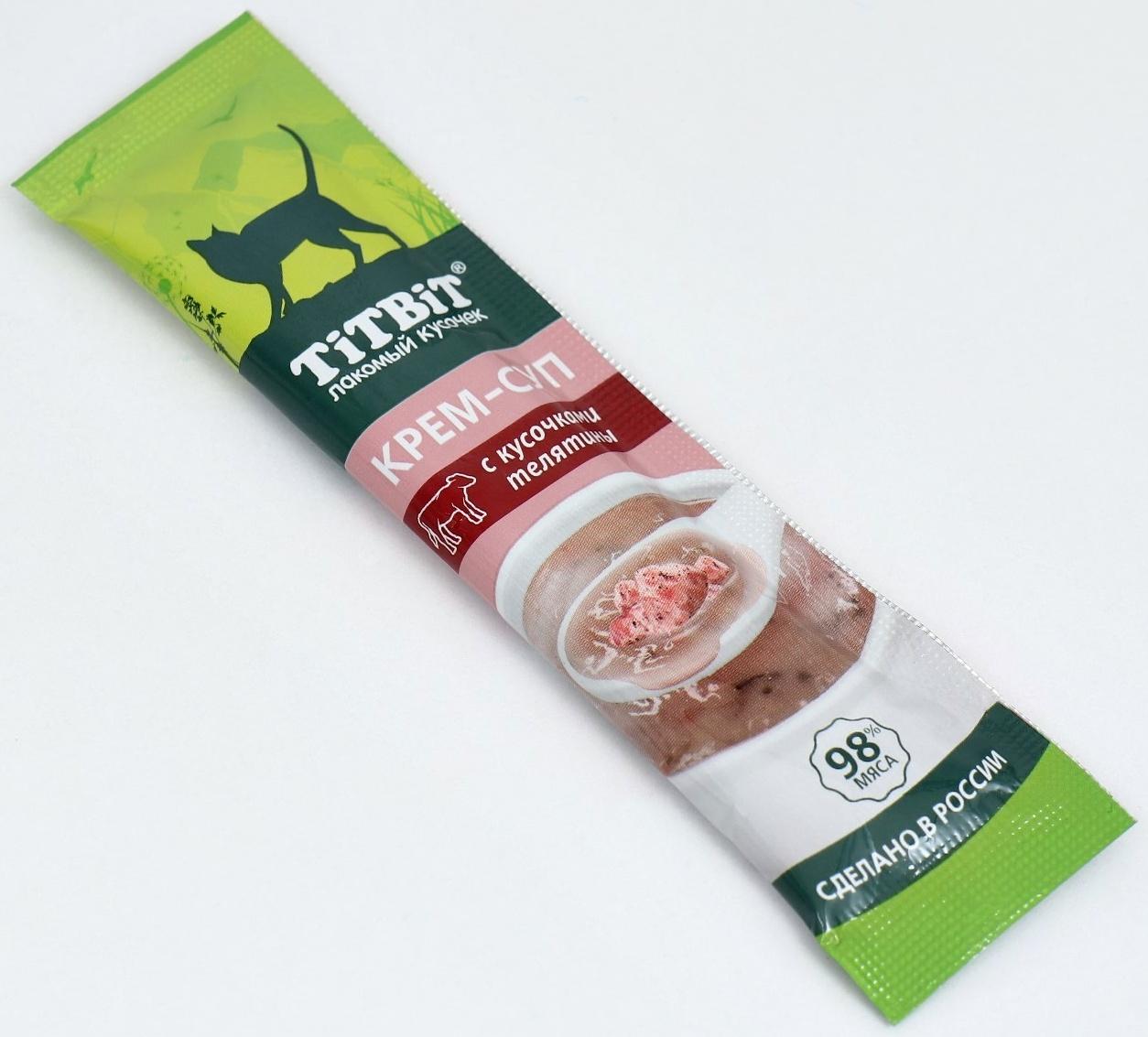 Лакомство крем-суп TitBit для кошек с кусочками телятины, 10 г