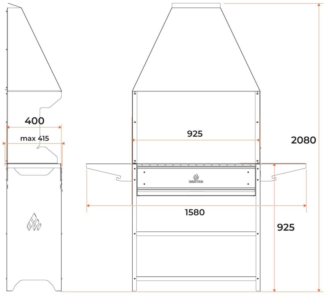Мангал Professional Optima Zont POZ 3000, 3 мм, 158,2 х 41,2 х 207,9 см