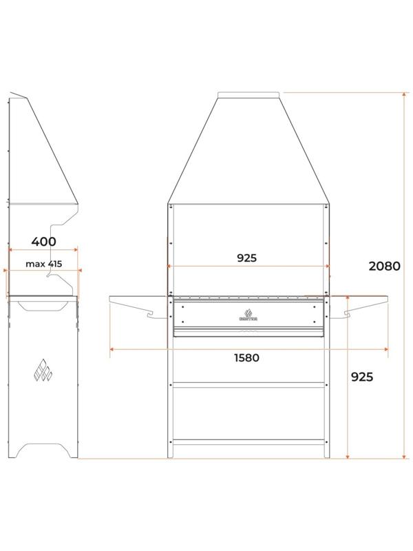 Мангал Professional Optima Zont POZ 3000, 3 мм, 158,2 х 41,2 х 207,9 см